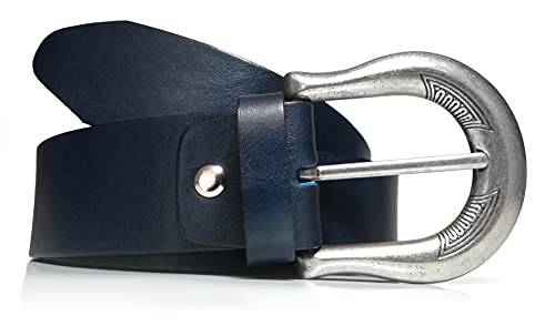 almela - Cinturón de mujer - Piel legítima - 4 cm de ancho - Cuero - 40mm - Vaqueros y Vestidos (Azul Marino, 80)