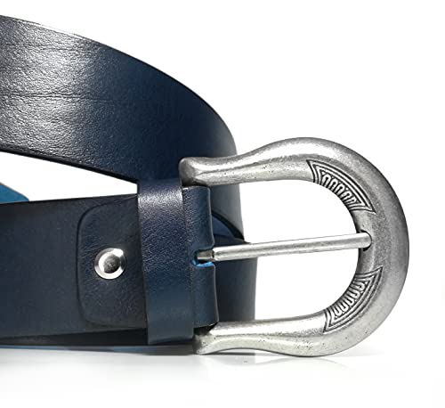 almela - Cinturón de mujer - Piel legítima - 4 cm de ancho - Cuero - 40mm - Vaqueros y Vestidos (Azul Marino, 80)