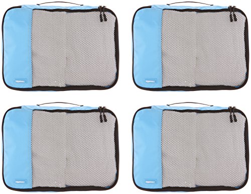 Amazon Basics - Bolsas de equipaje medianas (4 unidades), Azul (Cielo)