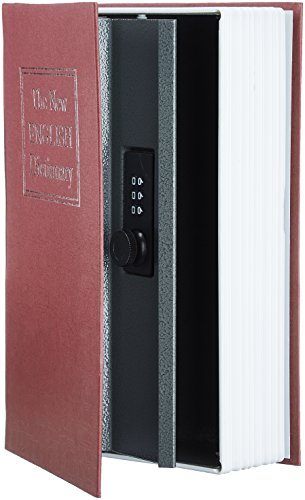 Amazon Basics - Caja de seguridad en forma de libro - Cerradura con combinación - Rojo