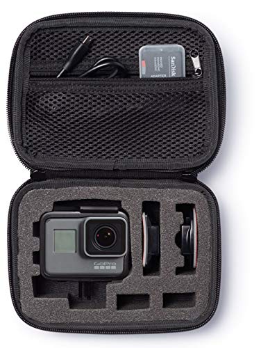 Amazon Basics - Montura con Correas para Cabeza para cámara GoPro + Estuche de Transporte para GoPro - Extra-pequeño