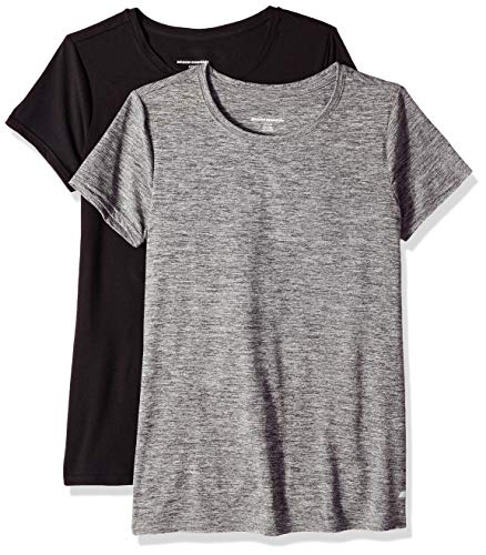 Amazon Essentials 2-Pack Tech Stretch Short-Sleeve Crew T-Shirt Athletic-Shirts, Space Dye Negro, X-Large