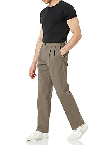 Amazon Essentials Classic-Fit Wrinkle-Resistant Pleated Chino Pant Pantalones, Gris (Taupe), W33/L29