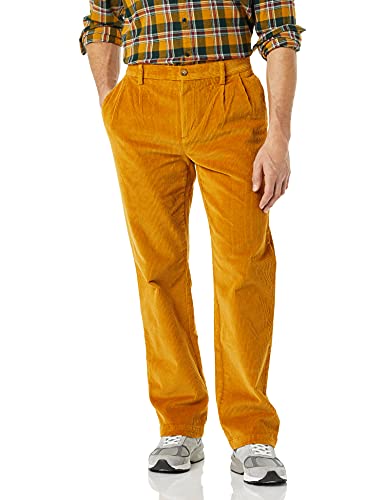 Amazon Essentials Pleated Classic-Fit Stretch Corduroy Chino Pant Pana, Caramelo, 34W / 34L