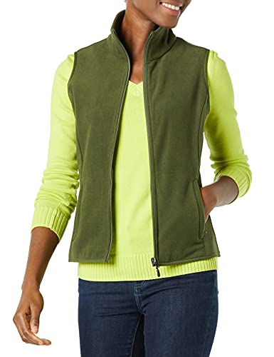 Amazon Essentials Women's Sleeveless Full-Zip Polar Fleece Vest Chaqueta de Forro, Verde Oliva, L