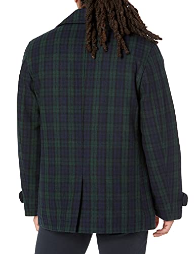 Amazon Essentials Wool Blend Heavyweight Peacoat Abrigo de Guisante, Negro, Cuadros Escoceses, XL