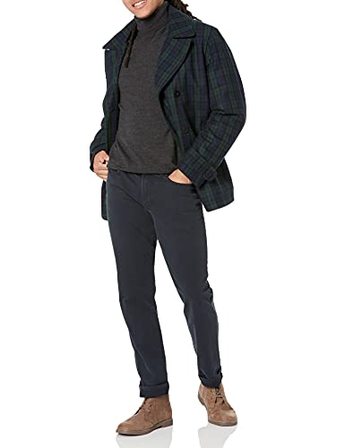 Amazon Essentials Wool Blend Heavyweight Peacoat Abrigo de Guisante, Negro, Cuadros Escoceses, XL