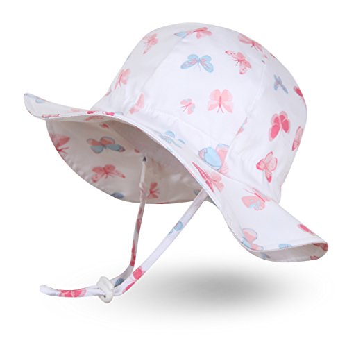 Ami&Li tots Niña Sombrero de Sol ala Ancha Ajustable Sombrero Protección Solar UPF 50 para Bebés, Niñas Niños Infantil Pequeñito Unisexo - S: Mariposas Pastel