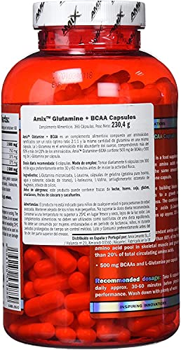 AMIX - Bcaa Glutamina - 360 Cápsulas - Complemento Alimenticio de Bcaa en Cápsulas - Reduce el Catabolismo Muscular - Ideal para Deportistas - Sabor Frutas del Bosque - Aminoácidos Ramificados