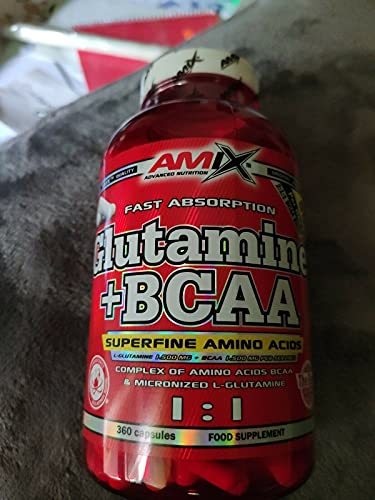 AMIX - Bcaa Glutamina - 360 Cápsulas - Complemento Alimenticio de Bcaa en Cápsulas - Reduce el Catabolismo Muscular - Ideal para Deportistas - Sabor Frutas del Bosque - Aminoácidos Ramificados