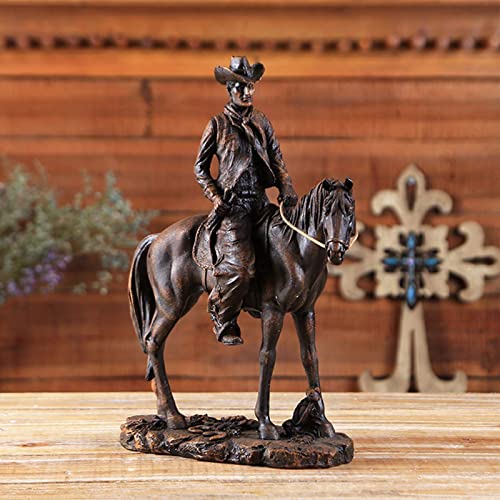 AMYZ Estatua de Caballo de Montar,Figuras de Vaquero del Oeste,esculturas coleccionables Modernas,esculturas Retro,Decoraciones navideñas para el hogar y la Oficina,Color Antiguo