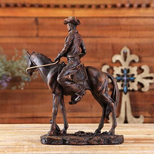 AMYZ Estatua de Caballo de Montar,Figuras de Vaquero del Oeste,esculturas coleccionables Modernas,esculturas Retro,Decoraciones navideñas para el hogar y la Oficina,Color Antiguo