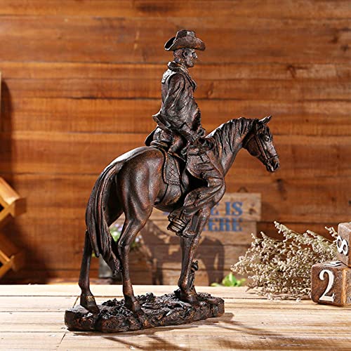 AMYZ Estatua de Caballo de Montar,Figuras de Vaquero del Oeste,esculturas coleccionables Modernas,esculturas Retro,Decoraciones navideñas para el hogar y la Oficina,Color Antiguo