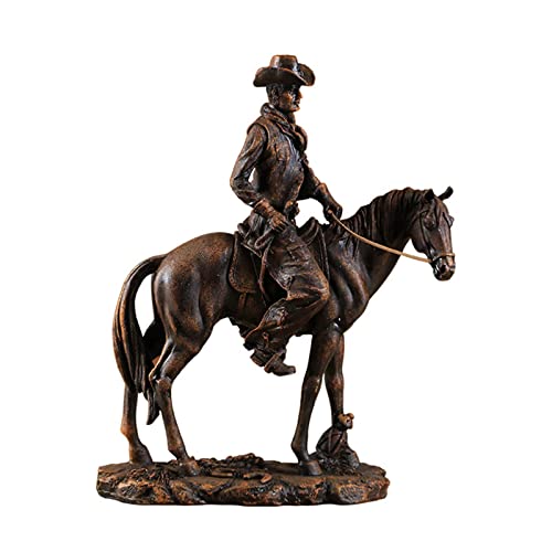 AMYZ Estatua de Caballo de Montar,Figuras de Vaquero del Oeste,esculturas coleccionables Modernas,esculturas Retro,Decoraciones navideñas para el hogar y la Oficina,Color Antiguo