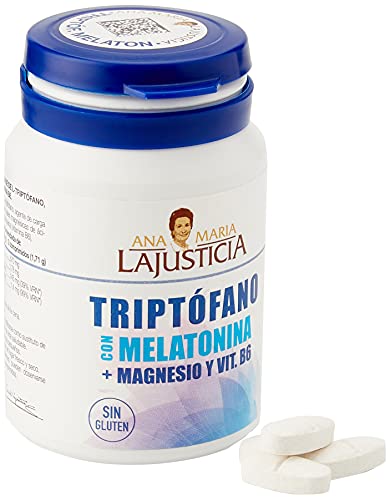 Ana Maria Lajusticia - Triptófano con melatonina + magnesio + VIT B6 – 60 comprimidos. Induce al sueño y mejora la calidad del sueño. Apto para veganos. Envase para 30 días de tratamiento.