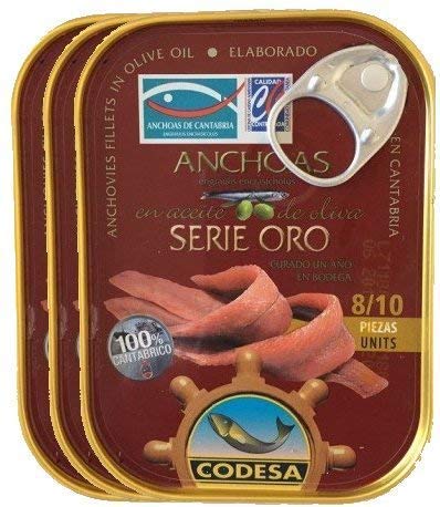 Anchoas Codesa Serie Oro 8/10 filetes. [PACK DE 3 UNIDADES]