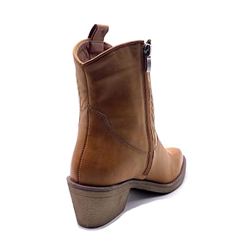 Angkorly - Zapatillas Moda Botines Botas Santiags Cowboy Vaquero Western Biker - Moto Mujer Acabado Costura Pespunte Western 5.5 CM - Camel 2 KMD01 T 41