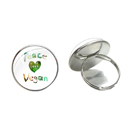 Anillo creativo vegano con texto en inglés "Keep Calm And Go", color verde, vegetales favorecer vegetariano, estilo de vida simple, anillo redondo
