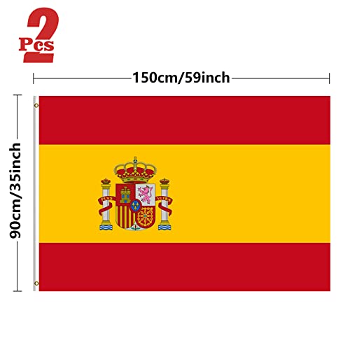 Annhao Bandera España Grande, 2pcs 90x150cms Bandera de España, Resistente a La Intemperie con 2 Ojales Metálicos, Bandera España Grande Spanish Flag