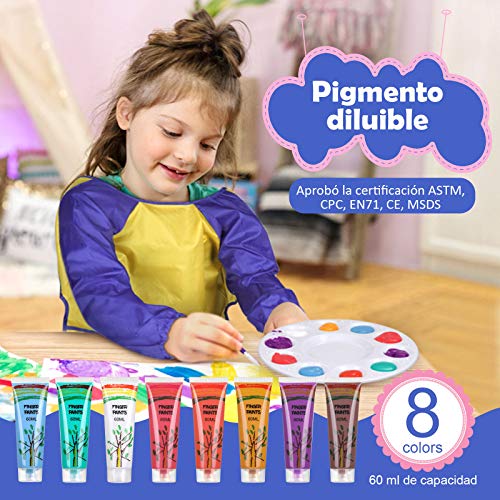 Anpro 38PCS Pintura de Dedos para niños, Suministros de Arte, Pintura de 8 Colores, Delantal Impermeable, Tablero de Dibujo de Molde, Papel de Dibujo, Juego de Pintura de Paleta