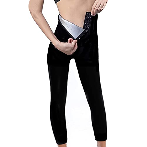 Anti Cellulite Pantalones de Jogging Ajustables de Tres Filas con Cintura Alta reductores Pantalones de quemagrasas acelerados por Yoga para Reducir de Peso Combinaison Sudation (M, Largo)