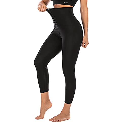 Anti Cellulite Pantalones de Jogging Ajustables de Tres Filas con Cintura Alta reductores Pantalones de quemagrasas acelerados por Yoga para Reducir de Peso Combinaison Sudation (M, Largo)