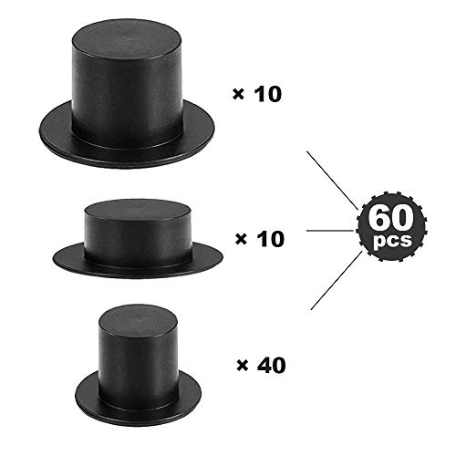 Anyasen 60 Piezas Mini Sombreros de Copa Negro Sombreros de Muñeco de Nieve de Miniatura Sombrero de Copa Plástica Sombreros de Copa Mini Muñeco de Copa en Miniatura Hats para Manualidades Bricolaje