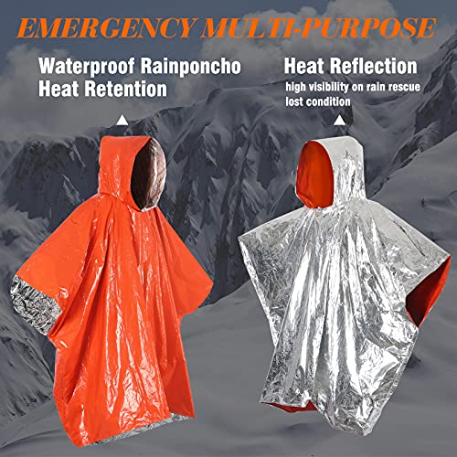 Anyoo Capa impermeable para poncho de lluvia (paquete de 4) para acampar al aire libre, senderismo esenciales, te mantiene caliente y seco retiene el 90% del calor