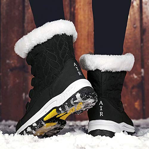 AONEGOLD Mujer Botas de Nieve Forro Piel Sintética Cálida Zapatos de Invierno Caliente Antideslizante Botas de Nieve Senderismo Trekking 8828 Negro Talla 38
