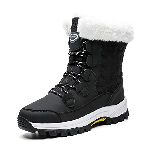 AONEGOLD Mujer Botas de Nieve Forro Piel Sintética Cálida Zapatos de Invierno Caliente Antideslizante Botas de Nieve Senderismo Trekking 8828 Negro Talla 38
