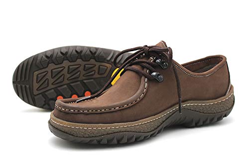 APACHE - Zapato mocasín Artesanal Apache de Piel con Cordones, Hecho a Mano, para: Hombre Color: Testa Talla:44
