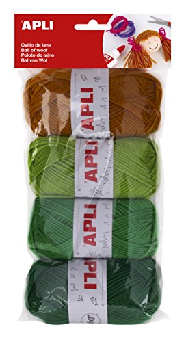 APLI 14090-Ovillos de lana tonos verdes 4 u.