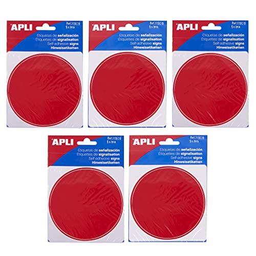 APLI 18997 - Pack de 5 etiquetas adhesivas de señalización - Círculo rojo especial cristales