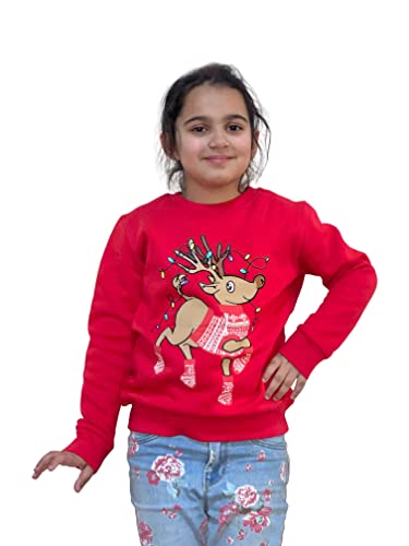 Arizona Klub Sudadera de Navidad para niños y niñas, mezcla de algodón, unisex, para niñas, de 5 a 13 años, Reno rojo bailando, 7-8 Años