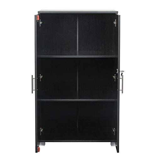 Armario de almacenamiento para oficina, 2 puertas, 120 cm de alto, negro