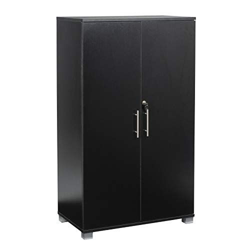 Armario de almacenamiento para oficina, 2 puertas, 120 cm de alto, negro