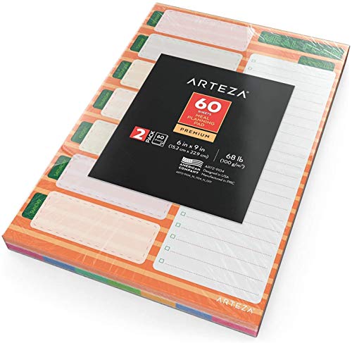 Arteza Planificador semanal de comidas, bloc de notas magnético (15,2 x 22,9 cm), juego de 2 libretas de 60 páginas, papel de 100 gms perforado para arrancar fácilmente, listas de compra para el frigo