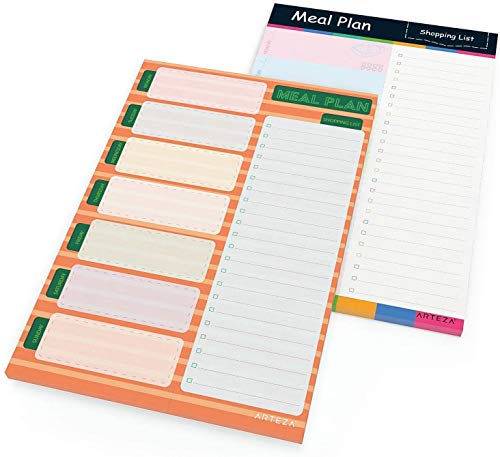 Arteza Planificador semanal de comidas, bloc de notas magnético (15,2 x 22,9 cm), juego de 2 libretas de 60 páginas, papel de 100 gms perforado para arrancar fácilmente, listas de compra para el frigo