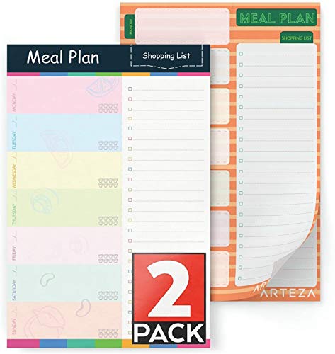 Arteza Planificador semanal de comidas, bloc de notas magnético (15,2 x 22,9 cm), juego de 2 libretas de 60 páginas, papel de 100 gms perforado para arrancar fácilmente, listas de compra para el frigo