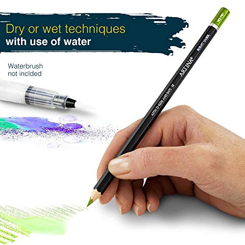 Artina lápices acuarelables Aquarilo Set de 72 lápices - Juego XL profesional de lápices de colores de madera FSC de alta pigmentación y solubles en agua - para dibujo y pintura