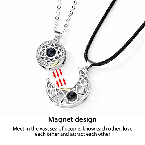 Asotagi Collar magnético para parejas con diseño de sol y luna, 100 idiomas con texto en inglés "I Love You", collar a juego para parejas, regalo