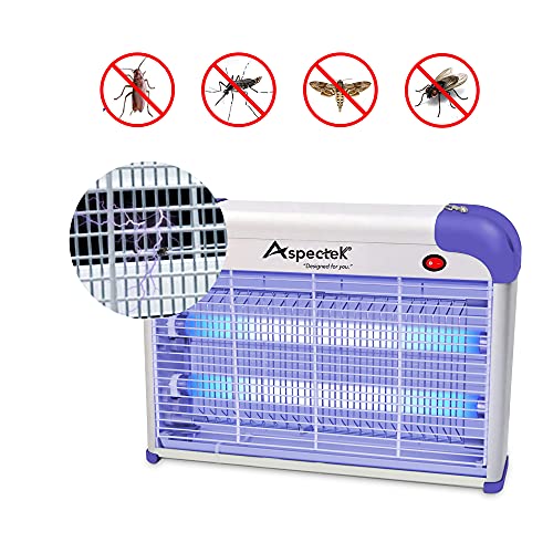 ASPECTEK Bug Zapper & Electric Interior Insect Killer Mosquito, Bug, Fly Traps & Other Plats Killer - Potente Rejilla de 2800V 20W Bug Light - Incluye 2 Bombillas de luz UVA de Repuesto