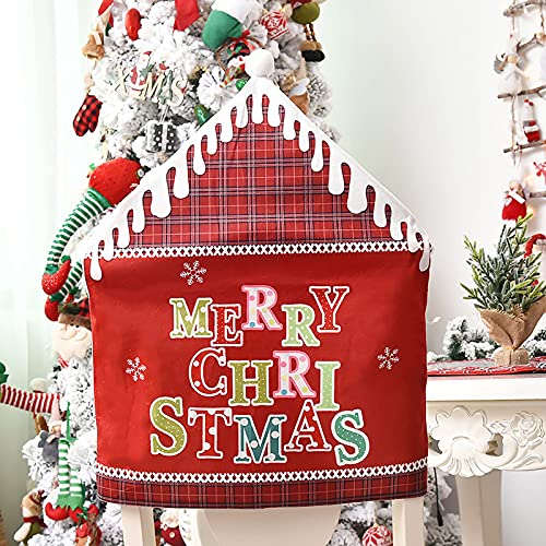 ASSR 6 fundas de silla de Navidad, con letras inglesas, funda trasera de silla estilo Fely, Navidad, extraíble, lavable, para hotel, vacaciones, comedor, fiesta, decoración (rojo)
