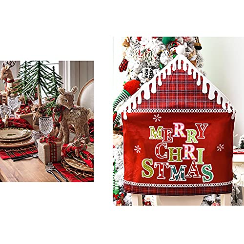 ASSR 6 fundas de silla de Navidad, con letras inglesas, funda trasera de silla estilo Fely, Navidad, extraíble, lavable, para hotel, vacaciones, comedor, fiesta, decoración (rojo)