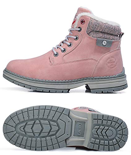 ASTERO Botas Mujer Invierno Zapatos Nieve Cálidas Botines Forradas Cordones Zapatillas Aire Libre Trekking Planas Boots Talla 36-41(Rosa, Numeric_39)