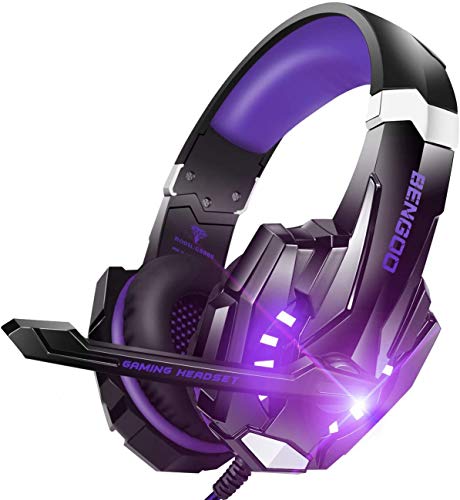 Auriculares estéreo para juegos para PS4, PC, Mac Nintendo, controlador Xbox One, cancelación de ruido con micrófono, luz LED, sonido envolvente de graves