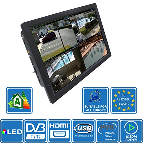 Autocaravana Caravana Barco Cocina 12 voltios 14 Pulgadas LED TV Digital HD DVB-T2. TDT y Toda la televisión de Europa. 12V 230V USB PVR y Reproductor Multimedia, Monitor CCTV HDMI de Unispectra®