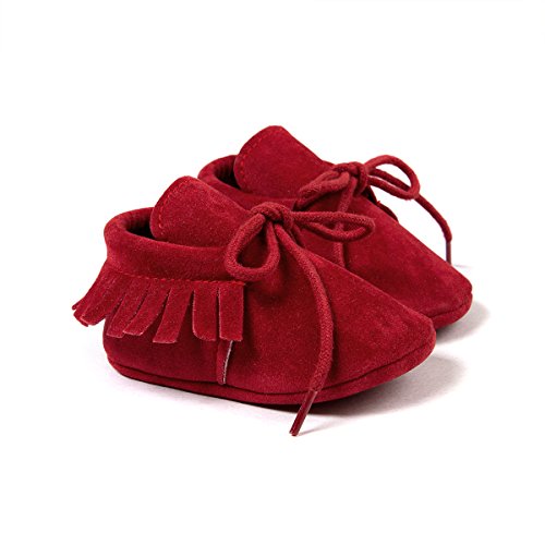Auxma Moda Bebé niña Cuna borlas Vendaje Suave único Casual Zapatos niño Zapatillas (12cm 6-12 Meses, Rojo)