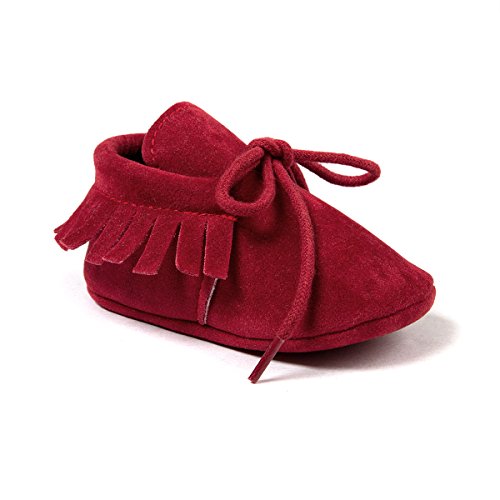 Auxma Moda Bebé niña Cuna borlas Vendaje Suave único Casual Zapatos niño Zapatillas (12cm 6-12 Meses, Rojo)