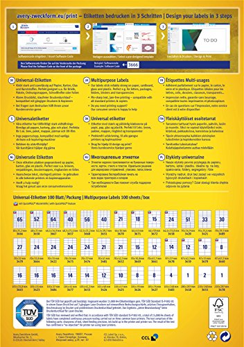 Avery 3483 - Pack de 100 Hojas con Etiquetas imprimibles polivalentes, 105 x 148 mm